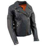 Milwaukee Leather MLL2585 Women’s Black Premium Leather Motorcycle Rider Jacket with Rivets