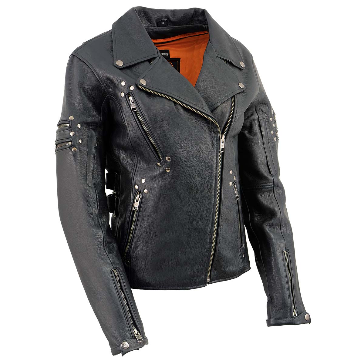 Milwaukee Leather MLL2585 Women’s Black Premium Leather Motorcycle Rider Jacket with Rivets