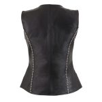 Milwaukee Leather MLL4502 Women’s Black Leather Classic V-Neck Motorcycle Rider Vest with Rhinestone Bling Detail - Image 4