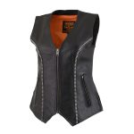 Milwaukee Leather MLL4502 Women’s Black Leather Classic V-Neck Motorcycle Rider Vest with Rhinestone Bling Detail - Image 5