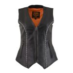 Milwaukee Leather MLL4502 Women’s Black Leather Classic V-Neck Motorcycle Rider Vest with Rhinestone Bling Detail - Image 2