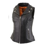 Milwaukee Leather MLL4503 Women’s Black V-Neck Leather Classic Motorcycle Rider Vest w/ Riveted Lapel Collar - Image 4