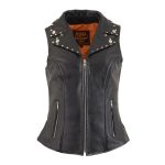 Milwaukee Leather MLL4503 Women’s Black V-Neck Leather Classic Motorcycle Rider Vest w/ Riveted Lapel Collar - Image 8