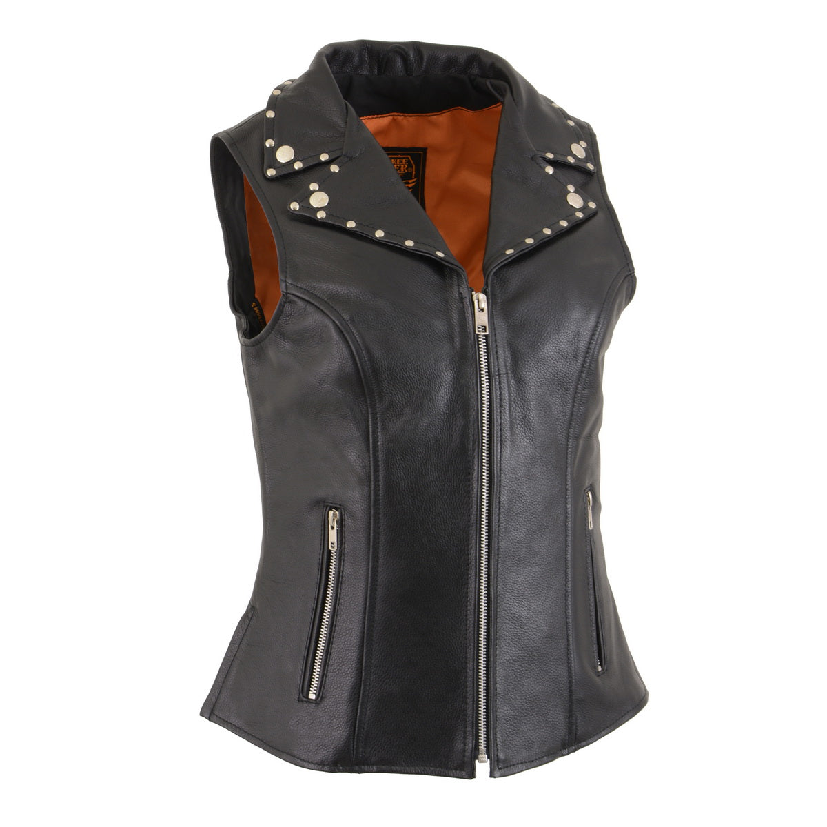 Milwaukee Leather MLL4503 Women’s Black V-Neck Leather Classic Motorcycle Rider Vest w/ Riveted Lapel Collar