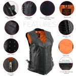 Milwaukee Leather MLL4504 Women’s Classic Black Leather V-Neck Riveted Motorcycle Rider Vest with Side Lace - Image 2