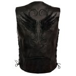 Milwaukee Leather MLL4505 Women’s Black Leather Side Lace Motorcycle Rider Vest- Reflective and Studded Black Wings