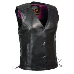 Milwaukee Leather MLL4505 Women’s Black Leather Side Lace Motorcycle Rider Vest- Reflective and Studded Pink Wings - Image 2
