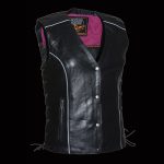 Milwaukee Leather MLL4505 Women’s Black Leather Side Lace Motorcycle Rider Vest- Reflective and Studded Pink Wings - Image 5