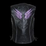 Milwaukee Leather MLL4505 Women’s Black Leather Side Lace Motorcycle Rider Vest-Reflective and Studded Purple Wings - Image 4