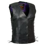 Milwaukee Leather MLL4505 Women’s Black Leather Side Lace Motorcycle Rider Vest-Reflective and Studded Purple Wings - Image 2