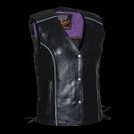 Milwaukee Leather MLL4505 Women’s Black Leather Side Lace Motorcycle Rider Vest-Reflective and Studded Purple Wings - Image 5