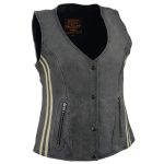 Milwaukee Leather MLL4506 Women’s Grey Leather Vintage Slate Snap Front Vest with Racing Stripes