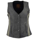 Milwaukee Leather MLL4506 Women’s Grey Leather Vintage Slate Snap Front Vest with Racing Stripes - Image 7