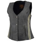 Milwaukee Leather MLL4506 Women’s Grey Leather Vintage Slate Snap Front Vest with Racing Stripes - Image 5