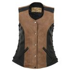 Milwaukee Leather MLL4508 Women’s ‘Trickster’ Vintage Two Tone Crazy Horse Brown and Black Leather Club Style Motorcycle Vest - Image 14