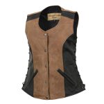 Milwaukee Leather MLL4508 Women’s ‘Trickster’ Vintage Two Tone Crazy Horse Brown and Black Leather Club Style Motorcycle Vest - Image 13