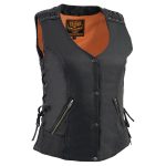 Milwaukee Leather MLL4525 Women’s Black Leather Lightweight Lace to Lace Lower Zip Expansion Motorcycle Rider Vest