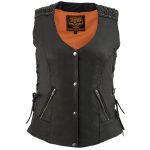 Milwaukee Leather MLL4525 Women’s Black Leather Lightweight Lace to Lace Lower Zip Expansion Motorcycle Rider Vest - Image 6