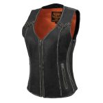 Milwaukee Leather MLL4526 Women’s Distress Grey Leather Motorcycle Rider Vest- Stretch Side Panel W/ Lacing Detail - Image 9