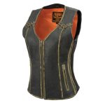 Milwaukee Leather MLL4527 Women’s Stretch Side Panel Distress Brown Leather Motorcycle Rider Vest w/ Lacing Detail - Image 9