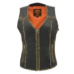 Milwaukee Leather MLL4527 Women’s Stretch Side Panel Distress Brown Leather Motorcycle Rider Vest w/ Lacing Detail - Image 11