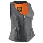 Milwaukee Leather MLL4530 Women’s Black Leather Open Neck Motorcycle Rider Vest W/ Front Zip and Stitching detail - Image 8