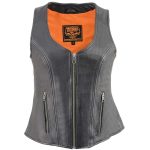 Milwaukee Leather MLL4530 Women’s Black Leather Open Neck Motorcycle Rider Vest W/ Front Zip and Stitching detail - Image 14