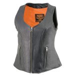 Milwaukee Leather MLL4530 Women’s Black Leather Open Neck Motorcycle Rider Vest W/ Front Zip and Stitching detail - Image 12