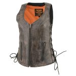 Milwaukee Leather Women’s Distress Brown Leather V-Neck Motorcycle Rider Vest with Side Lace MLL4531 - Image 12