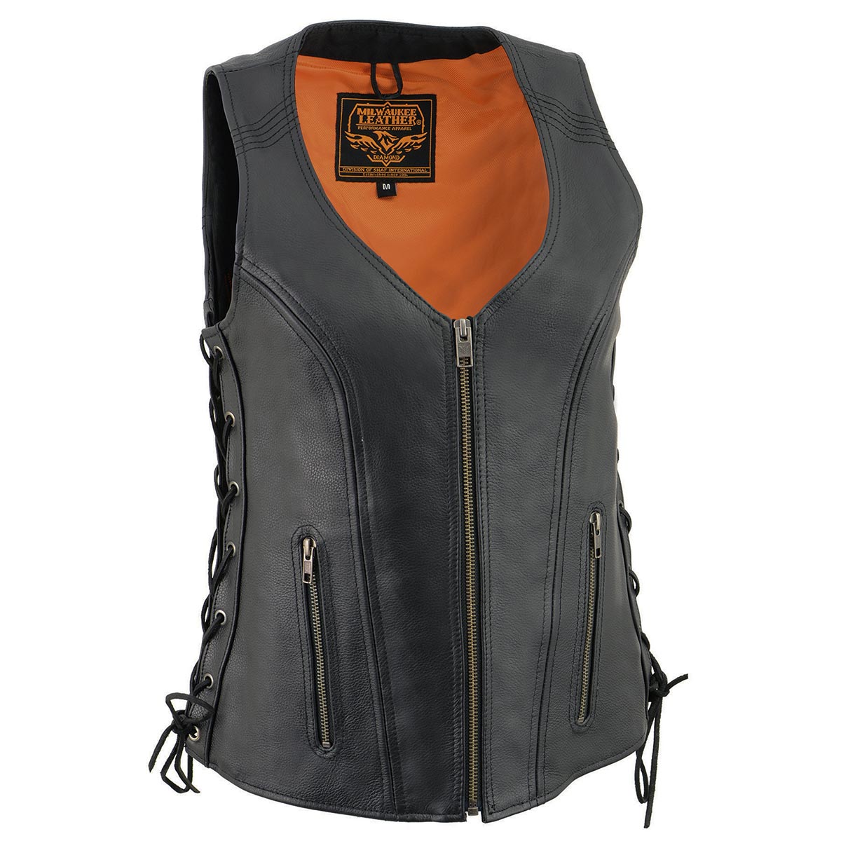 Milwaukee Leather Women’s Black Leather V-Neck Motorcycle Rider Vest with Side Lace MLL4531