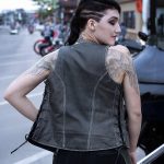 Milwaukee Leather Women’s V-Neck Distress Grey Premium Leather Motorcycle Rider Vest w/ Side Laces MLL4531 - Image 2