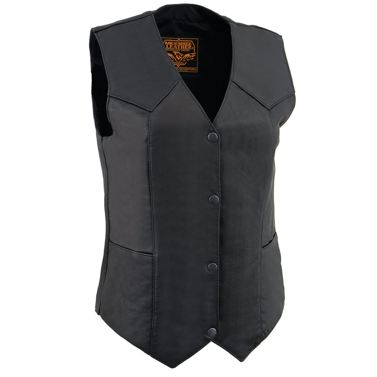 Milwaukee Leather MLL4545 Women’s Black Premium Leather Lightweight Classic 4-Snap V-Neck Motorcycle Rider Vest