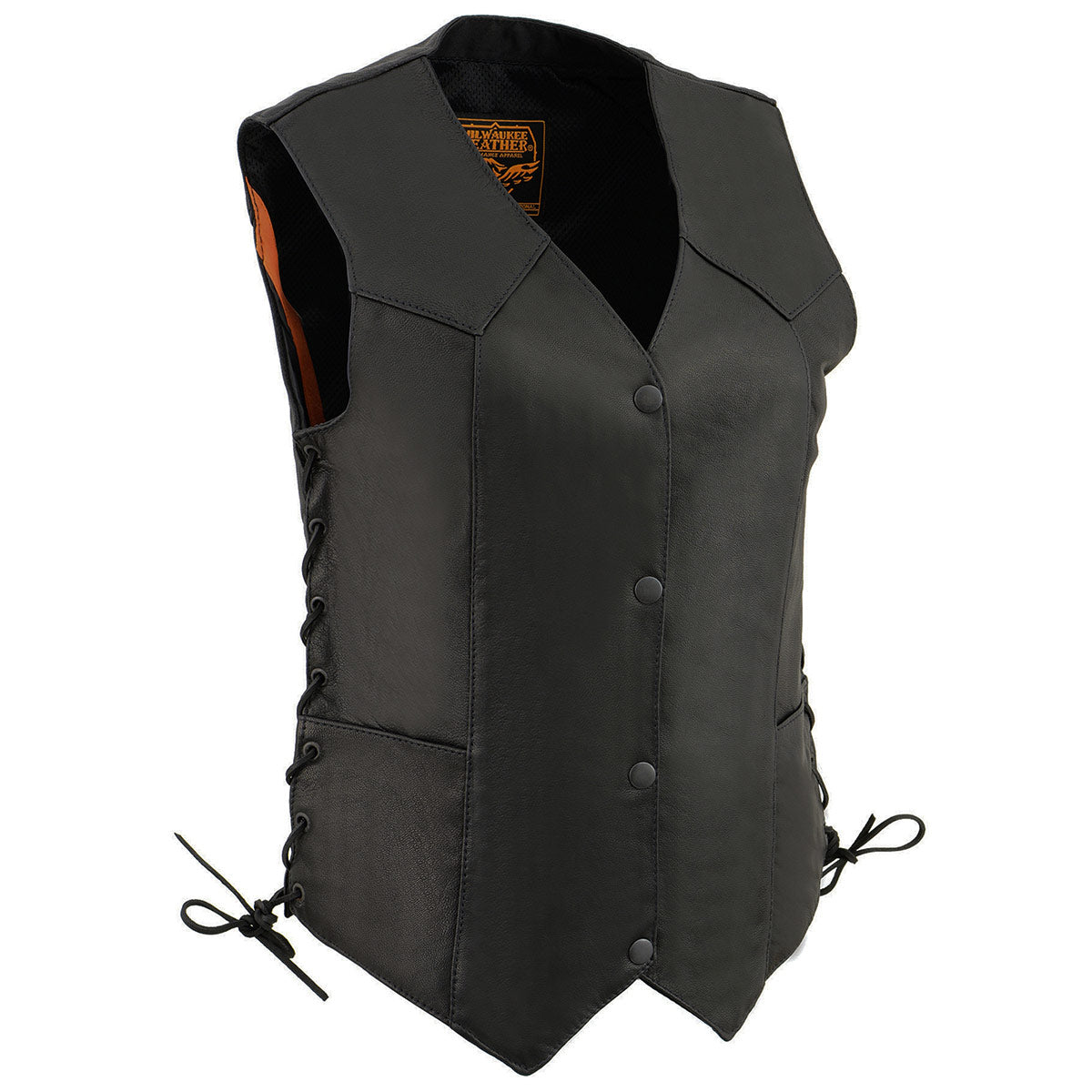 Milwaukee Leather MLL4546 Women’s Black Premium Leather Lightweight V-Neck Motorcycle Rider Vest w/ Side Laces
