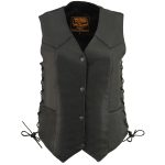 Milwaukee Leather MLL4546 Women’s Black Premium Leather Lightweight V-Neck Motorcycle Rider Vest w/ Side Laces - Image 10