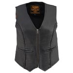 Milwaukee Leather MLL4550 Women’s Black Premium Leather Classic Braided Deep V-Neck Motorcycle Rider Vest W/Front Zip - Image 9