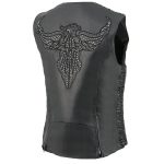 Milwaukee Leather MLL4570 Women’s Studded Phoenix Black Leather Motorcycle Biker Vest w/ Embroidery Art
