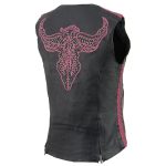 Milwaukee Leather MLL4570 Women’s Studded Phoenix Black/Fuchsia Leather Motorcycle Vest w/ Embroidery Art
