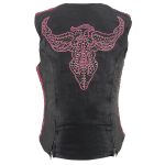 Milwaukee Leather MLL4570 Women’s Studded Phoenix Black/Fuchsia Leather Motorcycle Vest w/ Embroidery Art - Image 10