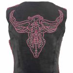 Milwaukee Leather MLL4570 Women’s Studded Phoenix Black/Fuchsia Leather Motorcycle Vest w/ Embroidery Art - Image 8