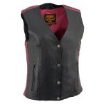Milwaukee Leather MLL4570 Women’s Studded Phoenix Black/Fuchsia Leather Motorcycle Vest w/ Embroidery Art - Image 2