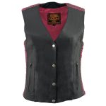 Milwaukee Leather MLL4570 Women’s Studded Phoenix Black/Fuchsia Leather Motorcycle Vest w/ Embroidery Art - Image 12