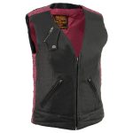 Milwaukee Leather MLL4571 Women’s Black and Pink Lightweight Motorcycle Leather Vest w/ Crinkled Leather Design