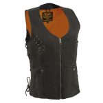 Milwaukee Leather Women’s Classic V-Neck Black Leather Motorcycle Rider Vest w/ Adjustable Side Laces MLL4575 - Image 10