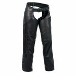 Milwaukee Leather Women’s Black Leather Hip Set Motorcycle Chaps w/ Crinkled Leg Striping MLL6500