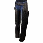 Milwaukee Leather Women’s Black Premium Leather Motorcycle Rider Chaps w/ Purple Crinkled Stripes-Reflective Trim MLL6500 - Image 5