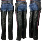 Milwaukee Leather Women’s Black Premium Leather Motorcycle Rider Chaps w/ Purple Crinkled Stripes-Reflective Trim MLL6500 - Image 9
