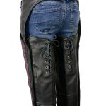 Milwaukee Leather Women’s Black Premium Leather Motorcycle Rider Chaps w/ Purple Crinkled Stripes-Reflective Trim MLL6500 - Image 8
