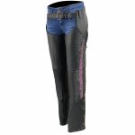 Milwaukee Leather Chaps for Women Black Lightweight Goat Skin- Crinkled Stripes Reflective Motorcycle Chap- MLL6501 - Image 9