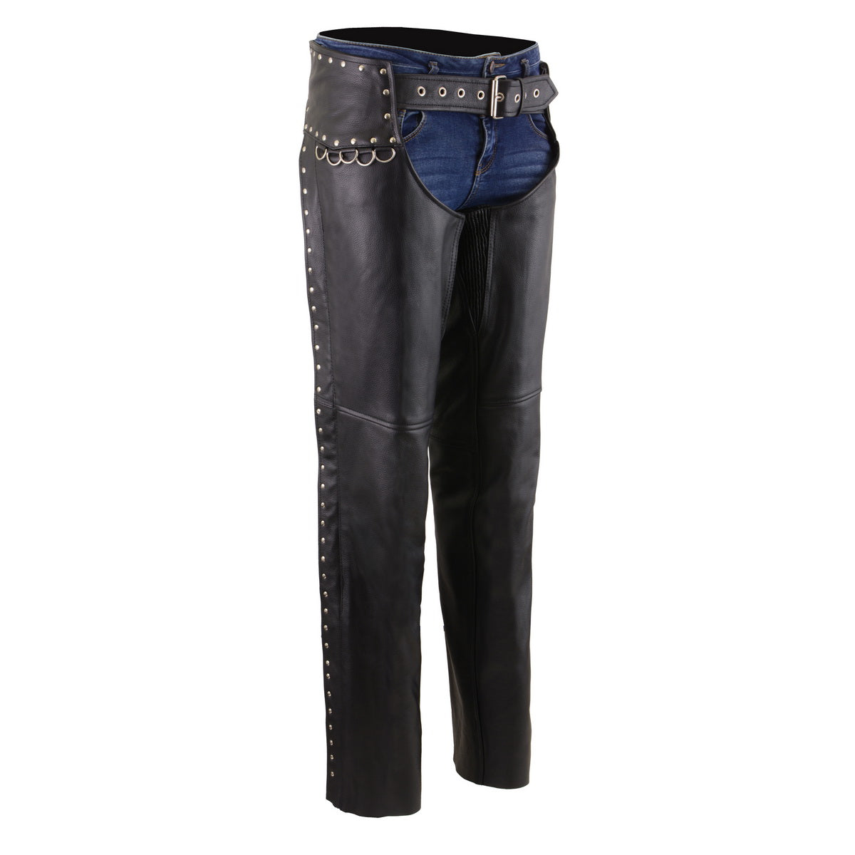 Milwaukee Leather MLL6503 Women’s Black Classic Leather Motorcycle Rider Chaps w/ Riveted Design