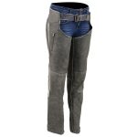 Milwaukee Leather MLL6505 Women’s Vintage Grey Slate Leather Chaps with Racing Stripes